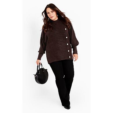 Avenue Women's Plus Size Beata Asymmetrical Button Knit Sweater