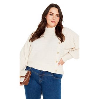 Avenue Women's Plus Size Beata Asymmetrical Button Knit Sweater