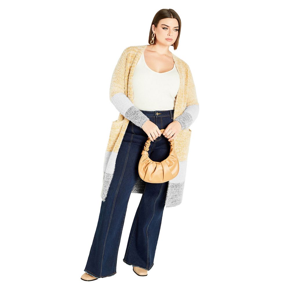 Plus Size Color Block Long Sleeve Cardigan