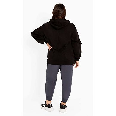 Avenue Women's Plus Size Frill Eggplant Hoodie
