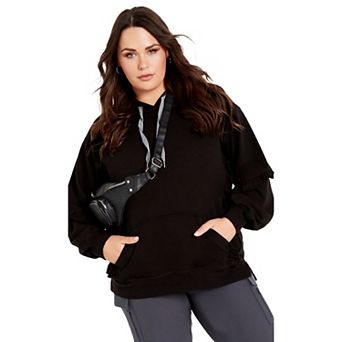 Avenue Women's Plus Size Frill Eggplant Hoodie