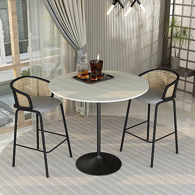 LeisureMod Verve 48" Bar Height Dining Table with MDF Round Top in Light Natural Wood