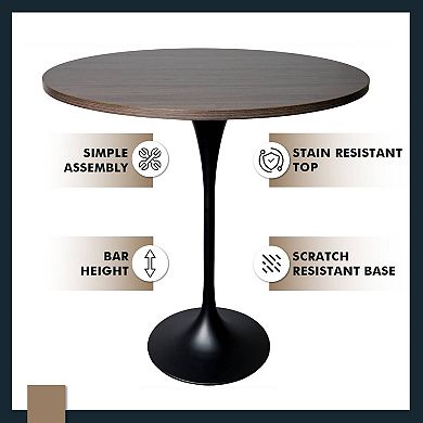 LeisureMod Verve 48" Bar Height Dining Table with MDF Round Top in Light Natural Wood