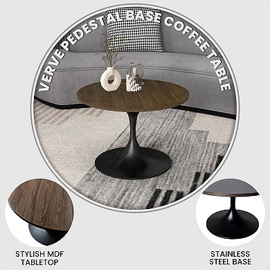 27" Round Coffee Table with MDF Top and Stainless Steel Base Verve Series