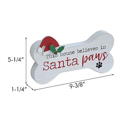Parisloft This House Believes in Santa Paws Bone Shaped Dog Christmas Tabletop Sign