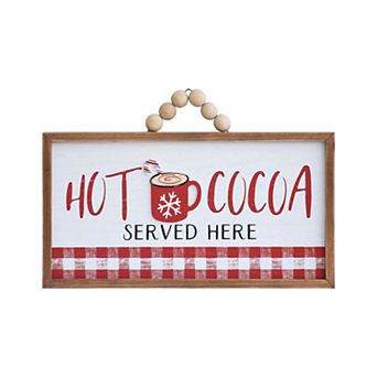 Parisloft Hot Cocoa Served Here Wood Wall Hanging Sign with Wood Bead Hanger
