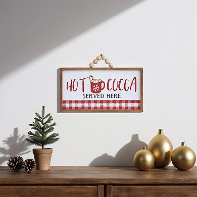 Parisloft Hot Cocoa Served Here Wood Wall Hanging Sign with Wood Bead Hanger