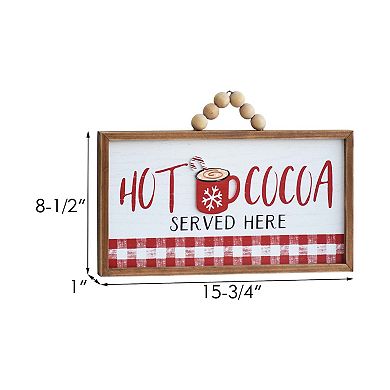 Parisloft Hot Cocoa Served Here Wood Wall Hanging Sign with Wood Bead Hanger
