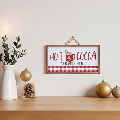 Parisloft Hot Cocoa Served Here Wood Wall Hanging Sign with Wood Bead Hanger