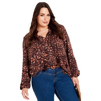 Avenue Women's Plus Size Lucia Tiered Crochet Tassel Top