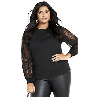 Avenue Women's Plus Size Parker Lace Long Sleeve Top