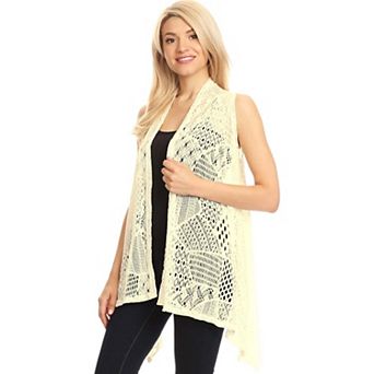 Women's Sleeveless Open Front Crochet Shawl Cardigan Bikini Cover Up