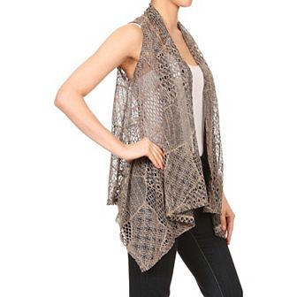 Women's Sleeveless Open Front Crochet Shawl Cardigan Bikini Cover Up