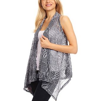 Women's Sleeveless Open Front Crochet Shawl Cardigan Bikini Cover Up