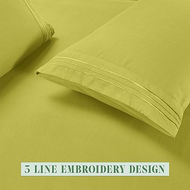 Elegant Comfort Luxury Soft Set Of 2 Pillowcases Three Line Embroidered Solid
