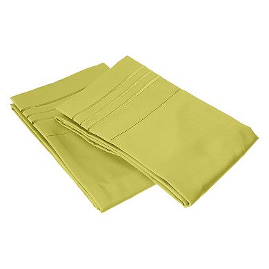 Elegant Comfort Luxury Soft Set Of 2 Pillowcases Three Line Embroidered Solid