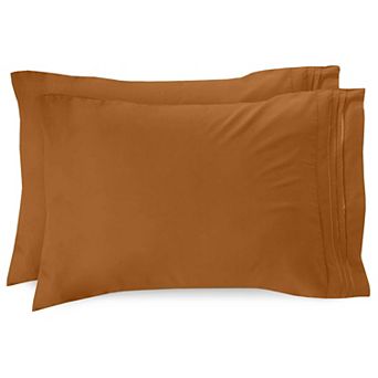 Elegant Comfort Luxury Soft Set Of 2 Pillowcases Three Line Embroidered Solid