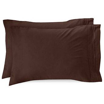 Elegant Comfort Luxury Soft Set Of 2 Pillowcases Three Line Embroidered Solid