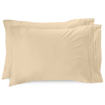 Elegant Comfort Luxury Soft Set Of 2 Pillowcases Three Line Embroidered Solid