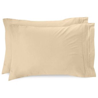 Elegant Comfort Luxury Soft Set Of 2 Pillowcases Three Line Embroidered Solid