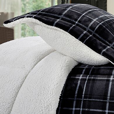 Elegant Comfort 3-piece Plaid Micro-suede Reversible Micromink Sherpa Comforter Set