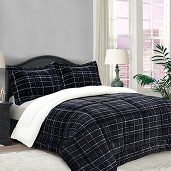 Elegant Comfort 3 pc Plaid Micro-suede Reversible Micromink Sherpa Comforter Set