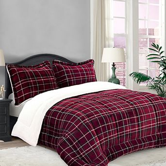Elegant Comfort 3 pc Plaid Micro-suede Reversible Micromink Sherpa Comforter Set