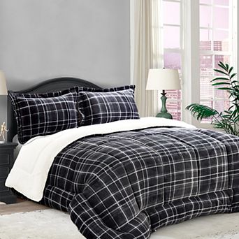 Elegant Comfort 3 pc Plaid Micro-suede Reversible Micromink Sherpa Comforter Set