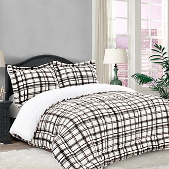 Elegant Comfort 3 pc Plaid Micro-suede Reversible Micromink Sherpa Comforter Set