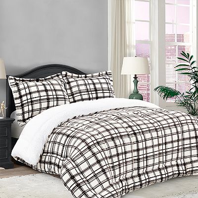 Elegant Comfort 3 piece Plaid Micro suede Reversible Micromink Sherpa Comforter Set