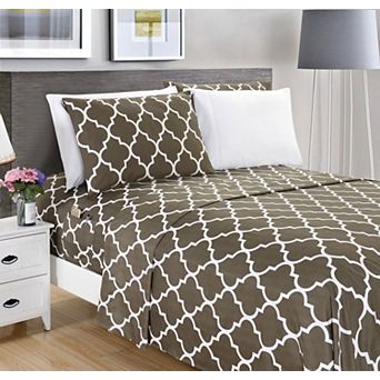 Elegant Comfort Moroccan Trellis Printed Pattern Bed Sheet Set
