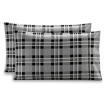 Elegant Comfort Luxury Soft Set Of 2 Printed Plaid Pattern Pillowcases