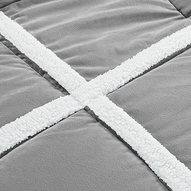 Elegant Comfort 3-piece Stripe Micro-suede Reversible Sherpa Comforter Set
