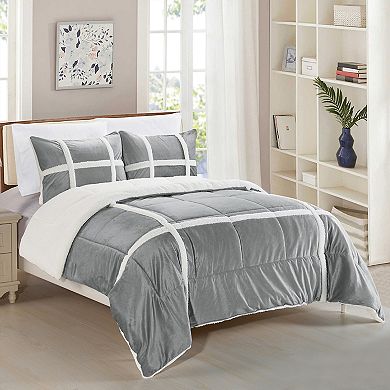 Elegant Comfort 3-piece Stripe Micro-suede Reversible Sherpa Comforter Set