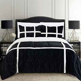 Elegant Comfort 3 pc Stripe Micro-suede Reversible Sherpa Comforter Set
