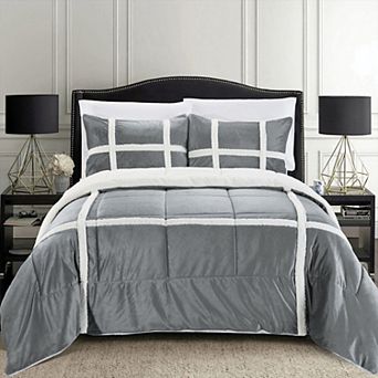 Elegant Comfort 3 pc Stripe Micro-suede Reversible Sherpa Comforter Set