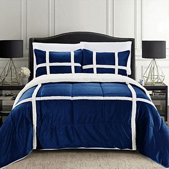 Elegant Comfort 3 pc Stripe Micro-suede Reversible Sherpa Comforter Set