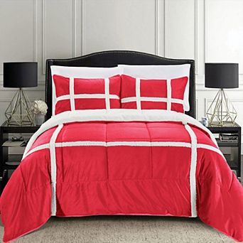 Elegant Comfort 3 pc Stripe Micro-suede Reversible Sherpa Comforter Set