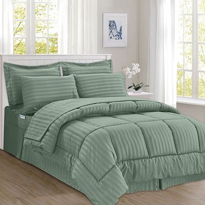 Elegant Comfort 8-Pcs Dobby Stripe Comforter Set - Include 4-Pcs Sheet Set with Double Sided Pockets