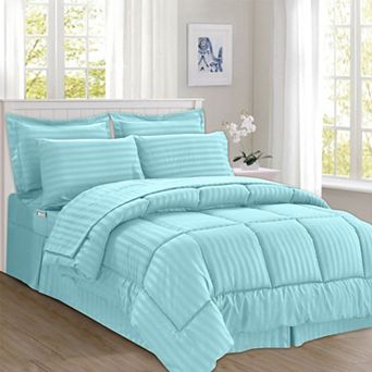Elegant Comfort 8 pc Dobby Stripe Comforter Set - Include 4 pc Sheet Set with Double Sided Pockets