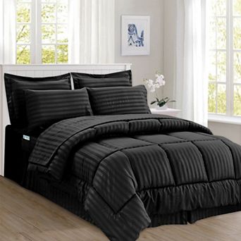 Elegant Comfort 8 pc Dobby Stripe Comforter Set - Include 4 pc Sheet Set with Double Sided Pockets