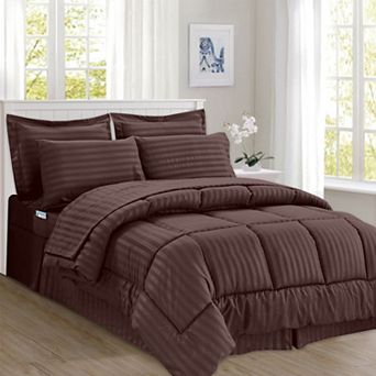 Elegant Comfort 8 pc Dobby Stripe Comforter Set - Include 4 pc Sheet Set with Double Sided Pockets