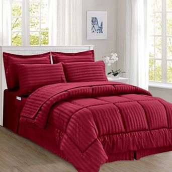 Elegant Comfort 8 pc Dobby Stripe Comforter Set - Include 4 pc Sheet Set with Double Sided Pockets
