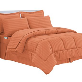 Elegant Comfort 8 pc Dobby Stripe Comforter Set - Include 4 pc Sheet Set with Double Sided Pockets