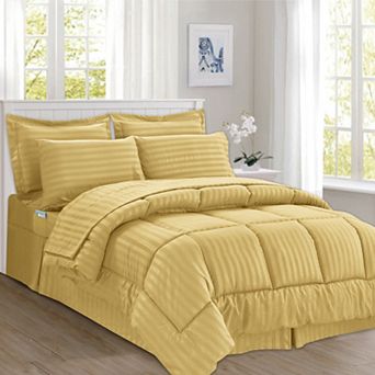 Elegant Comfort 8 pc Dobby Stripe Comforter Set - Include 4 pc Sheet Set with Double Sided Pockets
