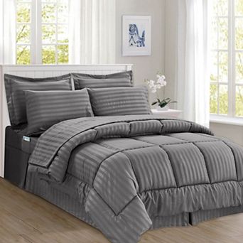 Elegant Comfort 8 pc Dobby Stripe Comforter Set - Include 4 pc Sheet Set with Double Sided Pockets