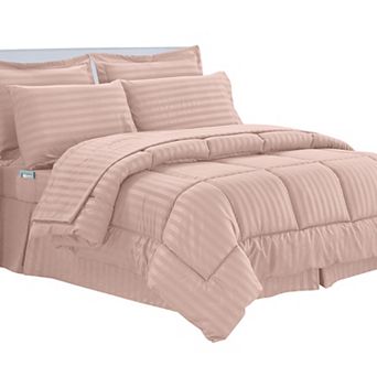 Elegant Comfort 8 pc Dobby Stripe Comforter Set - Include 4 pc Sheet Set with Double Sided Pockets