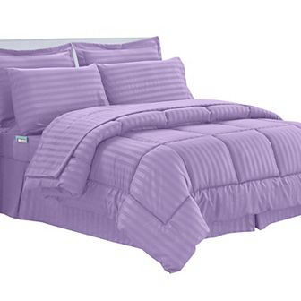 Elegant Comfort 8 pc Dobby Stripe Comforter Set - Include 4 pc Sheet Set with Double Sided Pockets