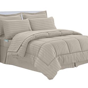 Elegant Comfort 8 pc Dobby Stripe Comforter Set - Include 4 pc Sheet Set with Double Sided Pockets