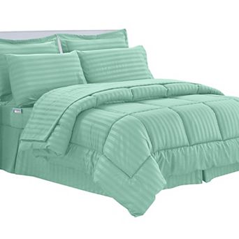 Elegant Comfort 8 pc Dobby Stripe Comforter Set - Include 4 pc Sheet Set with Double Sided Pockets